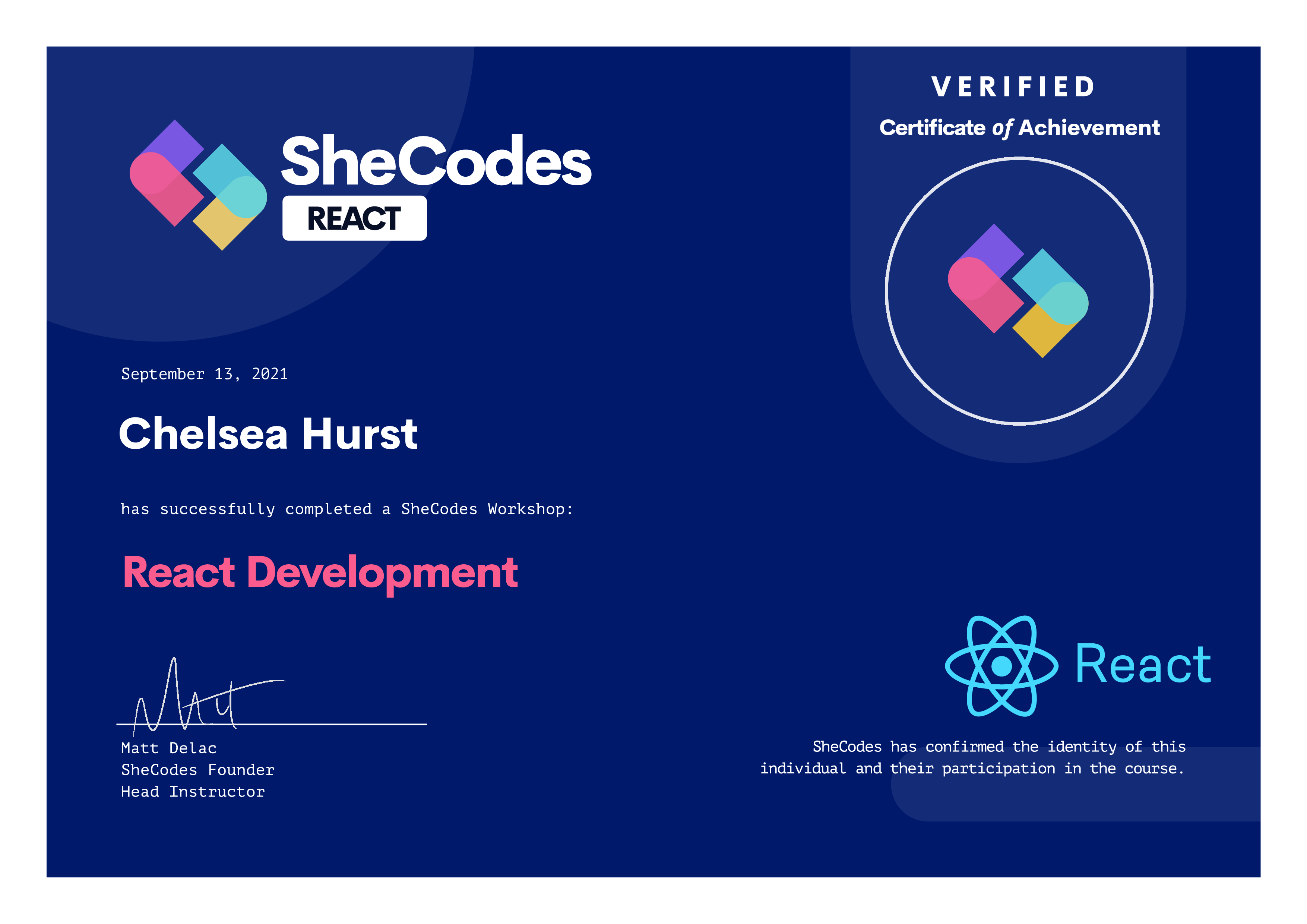 SheCodes Plus Certificate